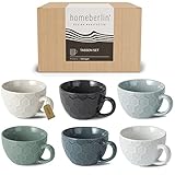 HOMEBERLIN® Design Cappuccino Tassen Set | Kaffeetasse aus hochwertigem Steingut | 200ml | Extra dickwandige Tasse | Modernes Kaffeetassen Set aus 100% Handfertigung