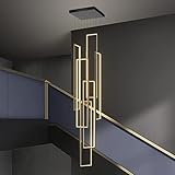 Moderne LED Treppe Kronleuchter Lange Villa Treppe Kronleuchter Minimalistische Kreative Villa Rechteck Villa Duplex Kronleuchter Nordic Luxus Loft Wohnzimmer Lampen Dimmen mit Lam