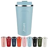 SUNTQ Kaffeebecher to go aus Edelstahl - Thermobecher Doppelwand Isoliert - Kaffeetasse mit Auslaufsicherem Deckel Wiederverwendbar (Himmel Blau, 510ml)