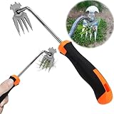 AMDZGLB Gartenarbeit Hand Unkrautstecher Mit Gummigriff, Gartenhacke Handvertikutierer Rasenkantenstecher Unkrautjäter Unkraut Entferner Gerät Gartenwerkzeug Fugenkratzer mit Stiel