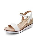 DREAM PAIRS Damen-Espadrilles mit offener Zehenpartie, Elegante Plateau-Sandalen zum Hineinschlüpfen, elastische Knöchelriemen, Keilabsatz-Sandalen,Size 39,Weiss,SDPW2342W-E