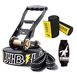 Gibbon Slacklines JibLine 15m Trickline Set inkl. Ratschenschutz | Baumschutz | Sicherheitsverschluss | Bruchlast 30Kn, 5cm Breite | Optimierter Halt | für Freestyler, Adrenalinjunkies, Urban Slacker