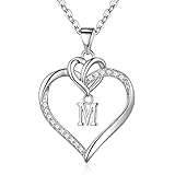 TINGN Kette mit Buchstaben Halskette Damen, Herz Halskette Damen Kette Silber Buchstaben M Kette Silber Schmuck Damen Mädchen Geschenk Hochzeitsgeschenk Valentinstag Geschenke für Frauen Freundin