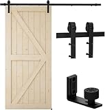 TSMST 200cm Schiebetürsystem Komplett-Set für Schiebetüren mit Bodenführung Schwarz Schienen-Kit Passend für eine einzelne Holztür, J-Form