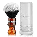 Anbbas Rasierpinsel Vegan mit Reisedose für Rasierpinsel Classic Nylon Fibre Harzgriff Größe Shaving Bürste (Knot 24mm) (Bernstein)