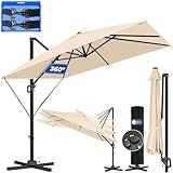 KESSER® Sonnenschirm Ampelschirm SUN XL 300 x 300 cm Inkl. Abdeckung +Windsicherung Drehbar Neigbar Kippbar Marktschirm Groß 360° Rotation, Gartenschirm mit Kurbel Sonnenschutz UV50+, Beige