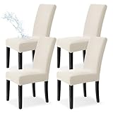 Dubest Stuhlhussen 4er Set Stuhlbezug Stretch Hussen für Esszimmerstühle Stühle Schutz Stuhlbezüge Deko Bi-Elastic Bezug für Hotel,Hochzeit,Bankett, Küche, Restaurant,Party,Büro(Beige)