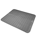 Newpop Abtropfmatte Geschirr Faltbar, 40 cm x 30 cm Silikon Abtropfmatte Spüle, Dish Drying Mat, Abtropfen Matte Waschbar für Küche, Spüle und Bad, rutschfest & Schnelltrocknend (Dunkelgrau)