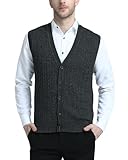Kallspin Herren Strickweste Ärmellos Cardigan Wollmischung mit Zopfmuster und Knöpfen(Dunkelgrau, XL)