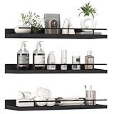 ZVZM Wandregal Schwarz Holz, 3 Stück Küchenregal Regal Wand, Bücherregal Wand, Wandregal Küche, Regale für Wände, Badezimmer Regal für Wohnzimmer, Schlafzimmer Oder Büro.