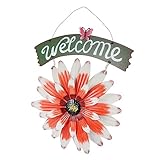 EPIGEIST Sonnenblumendekorationen Blumen- Willkommenstürschild Anhänger zum Aufhängen an der Tür Willkommens-Anhänger Willkommensschild Eisenanhänger hängendes Türschild Eisenblech Weiß