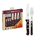 Tramontina Steakbesteck 'Gaucho', Set 8-teilig, mit 4 Steakmessern und 4 Steakgabeln, Edelstahl, Echtholzgriff, FSC