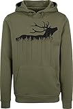 Baddery Jäger Pullover Herren - Waldhirsch - Jagd Geschenk Männer - Kleidung Zubehör (Olive XL)