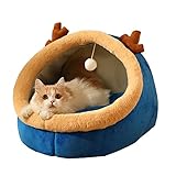 Katzenhöhle Katzenbett Flauschig, Kuschelhöhle für Katzen Kätzchen Hund Kaninchen, Katzenschlafplatz Katzenbett Flauschig für Drinnen mit Waschbares Bequemem Kissenkissen ( Color : Blue , Size : L )