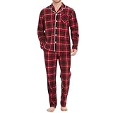 Mnamo Herrren Karomuster Schlafanzug Pyjama Set Langarm Rot Schwarz Weiche Nachtwäsche Bequemer 2 Stück M