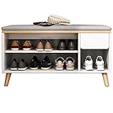 OKUOKA Schuhaufbewahrung Moderne Schuhtruhe Sitzkommode Bank mit Stauraum im Flur mit Schublade und Sitzkissen, 80 x 30 x 50 cm (Color : White, Size : 80x30x50cm)