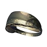 LAZIRO Tropischer Strand Palme Nacht Druck Breites Stirnband Bequem Weich Elastisch Stirnbänder für Alltag Yoga Pride Edition Bequeme Stirnbänder