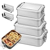 PORFOYO 4 Stück Brotdose Edelstahl Mit Fächern, 550ml 850ml 1400ml Lunchbox Edelstahl Behälter Mit Deckel, 304-Stahl-Bento-Boxen Mit Fächern, Vesperdose Brotdose Für SuppeSalat