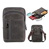 Hengwin Echtes Leder Umhängetasche Herren, Handytasche Herren, Crossbody Sling Bag, Schultertasche Herrentasche zum Umhängen, Shoulder Bag Kleine Handtasche, Mini Männer Tasche (Grau)