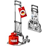 ATHLON TOOLS Aluminium Treppensteiger-Sackkarre klappbar TÜV geprüft – extra Langer Griff 110 cm, Ladefläche mit Anti-Rutsch-Pads