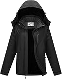 OutPro Skijacke Damen mit Wasserdichte Regenjacke Winddicht Warm Winterjacke Hooded Abnehmbarer, mit Reißverschlusstaschen Snowboardjacke Geeignet für Outdoor-Aktivitäten, Skifahren Schwarz M