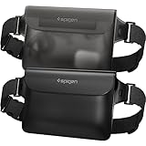 Spigen Aqua Shield wasserdichte Tasche [2 Stück] Beutel Bauchtasche Handytasche Gürteltasche Handyhülle Unterwasser Strand für Wassersport Schlitten-Schwarz