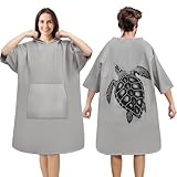 Kulamo Surf Poncho Herren Damen, Umziehhilfe Strand Erwachsene Mikrofaser Ultraleicht und Schnelltrocknend Badeponcho Handtuch Poncho Umziehponcho für Schwimmen Strand, Grau