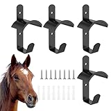 VAVPUP 4 Stück Pferd Trensenhalter,Metall Sattelhalter Pferd mit Rostschutz Beschichtung,Wandmontierter Pferdezaumhaken,Gertenhalter mit Schrauben und Haken für Sattelkammer,Scheune,Reitstall