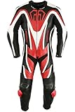German Wear Einteiler Motorradkombi Motorrad Lederkombi aus Rindsleder echtleder Kombi, Größe:60/4XL, Farbe:Rot