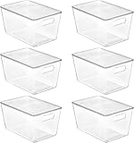 WAYPIN SION Stapelbare transparente Aufbewahrungsbehälter mit Deckel, große Kunststoff-Organizer mit Griffen für Speisekammer, Küche, Kühlschrank, Schrank, Badezimmer, 6 Stück