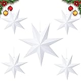 Faltstern Weihnachten,5 Stück 7 Zacken Weiß Papier Stern,1 Stück Durchmesser 60 cm,4 Stück Durchmesser 30 cm,Hänge-Deko aus Papier,Papierstern Dekoration für Fenster, Advent, Weihnachtsbaum