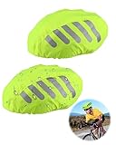 QLEUIFT 2 Stück Regenschutz für Fahrradhelm, Fahrradhelm Regenüberzug, Reflektierend Helmüberzug, Winddichter Regenüberzug, Reflektierende Fahrrad Regenhaube für Ausflüge Reisen und Fahrten, Grün