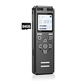 72GB Diktiergerät Digitale, Tonnlog 1536kbps Aufnahmegerät Sprachrekorder mit Wiedergabe, USB-C Audio Voice Recorder mit Geräuschreduzierung für Vorlesungen Meetings, One-Touch Aufnahme/Sperrung