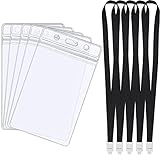 5PCS Wasserdicht Ausweishüllen mit Schlüsselband, Transparenter PVC ID Kartenhalter, Kartenhalter Kartenhülle Vertikal mit Schwarzen Lanyards für Business Ausstellung Karten
