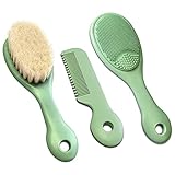 MolYuan 3PCS Baby Haarbürste und Kamm Set für Newborns & Toddlers- Soft Goat Bristle Hair Brush, Silicone Bath Brush and Baby Comb for Infant, Kids - Perfect Baby Registry Gift (Grün)