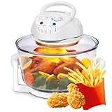 UioQrintan 12-l-Halogen-Heißluftfritteuse, 1300-W-Mehrzweck-Tischbackofen mit Temperaturregelung und Timer, Heißluftfritteuse-Toaster-Ofen-Kombination, multifunktionales elektrisches Haushaltsgerät