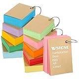 600 Blätter Karteikarten A8, Linierte Karteikarten 150g/m² Index Cards Moderationskarten Bunt mit 10 Binderinge 20 Kraftpapierhüllen für Lernen Erinnerung Präsentation (10 Farben)