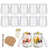 Wuhuarou joghurtgläser mit deckel, marmeladengläser 200ml, Inklusive Löffel und Aufkleber, dessertgläser glas, joghurtbecher, für Marmelade, Honig, Desserts, 10Stück