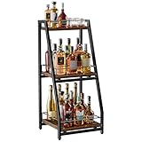 Nuovoware 3-Tier Abgestufte Liquor Cabinet Mini Bar, Weinregal Freistehend Boden für Whiskey, Ecke Liquor Flasche Display Regal mit Zäunen Slide Schublade für Home Küche Esszimmer Wohnzimmer, Schwarz
