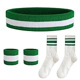 3-Teiliges Set Gestreifte Schweißbänder Mit 1 Paar Socken, Sport-Stirnband, Fitness-Schweißband, Frottee-Armbänder, Basketball-Armbänder