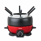 H.Koenig Elektrisches Fonduegerät mit 6 Gabeln 2L Edelstahl ALP1800, Fondue-Set Schokolade Käse Savoyarde, Herausnehmbare Schüssel Antihaftbeschichtet Widerstandsfähig, Spritzschutzdeckel