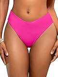 SHEKINI High Waist Bikinihose V-Schnitt Badehose Damen Bikini Hose Damen Bauchweg(S, Rosa)