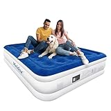 Meldoz Queen Luftmatratze mit eingebauter Pumpe, doppelte hohe Aufblasmatratze für Zuhause, Camping & Gäste, 3 Minuten schnell aufblasbar, aufblasbares Luftbett mit wasserabweisender beflockter