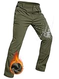 NAVEKULL Herren Fleece-gefütterte Wanderhose, Softshell-Hose, wasserabweisend, Schnee, Ski-Hose, Winter, Outdoor, taktische Cargohose, Grün (Army Green), 38