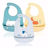 YINGJEE 3 Pack Baby Lätzchen Wasserdichte Silikon Lätzchen für Babys und Kleinkinder Unisex Superweiche, hochwertige und leicht Futtertasche Reiselätzchen mit Sicherheitsschlos