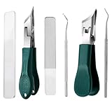 2 Stück Schräger Nagelknipser,Weithals Spritzwassergeschützt Gebogene Nagelknipser,mit Feile und Nagelpick,Geeignet für Eingewachsene Nägel und Dicke Nägel (Groß 12CM+ Klein 8.6CM)