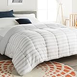 Linenspa 4 Jahreszeiten Bettdecke aus Microfaser – Ganzjahresdecke – Ultraweich – Steppdecke 155x220 cm, Grau / Weiß gestreift