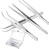 kristwash Pinzette, 4 Stück Precision Tweezers Set, 14 cm und 12cm Pinzette Lang Edelstahl Profi für Elektronische Reparaturen, Präzisionsarbeit