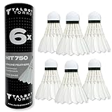 Talbot-Torro HIT 750 Naturfederball – 6er Dose – echte weiße Federn, Kork-Kopf – langsame Geschwindigkeit 77 – ideal für Freizeit & Training