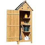 Holzlagerschuppen Für Den Außenbereich Mit Unabhängigem Raum Oben, Hoher Gartengeräteschrank, Wasserdichtes Gartenhaus, Für Den Hinterhof (S : A)